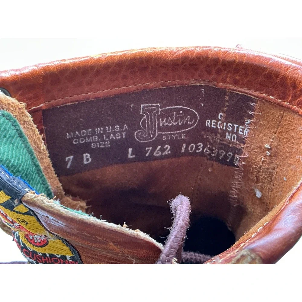 Justin Workboots Mens 7 Inch Body Cushion L762 Tan‎ Brown Leather Work Boots 7B
